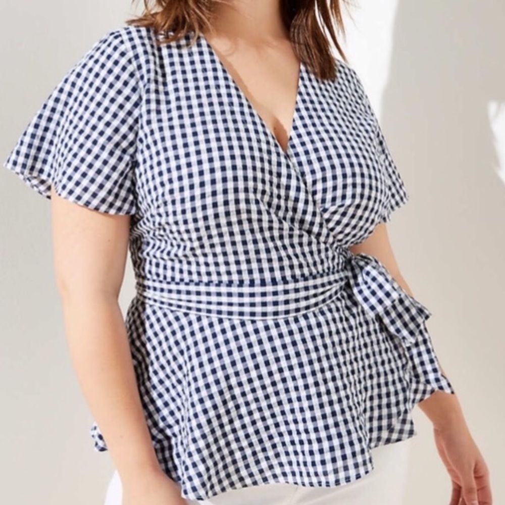Loft Gingham Wrap Top Size 16 (XL/XXL)